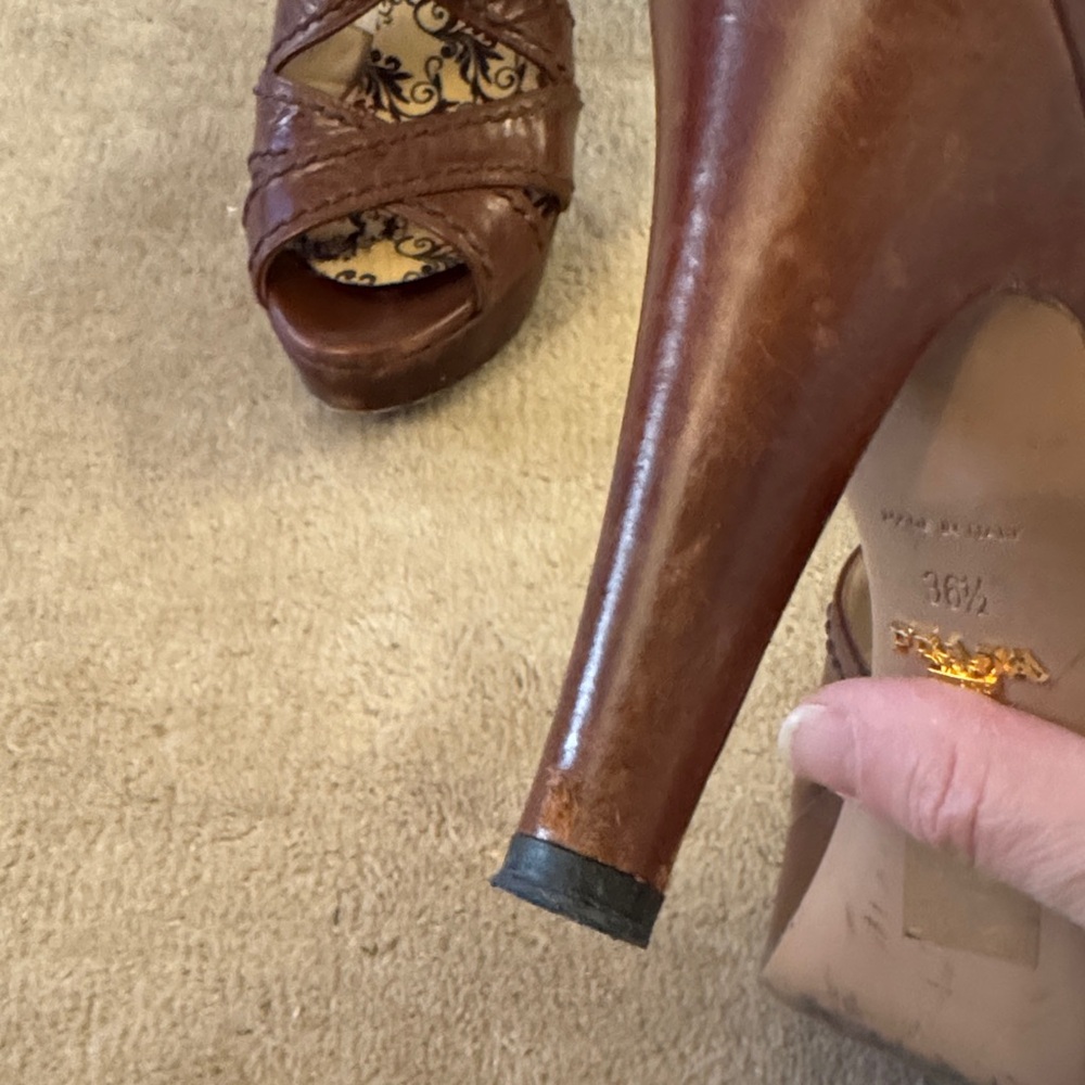 Prada Brown Strappy Leather Heels 36.5 - Picture 12 of 13